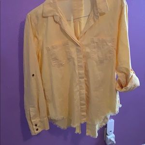 Yellow frayed velvet heart linen blouse